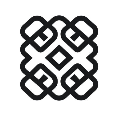 Siyah, karmaşık bir geometrik düğüm ilginç bir simetrik şekil yaratır. Döngülenmiş ve birbirine karışmış tasarım kare bir şekil oluşturur.