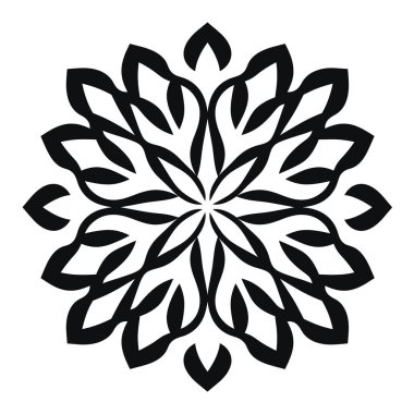 Soyut çiçek çiziminin tekrarlayan simetrik deseni var. Tasarım siyah beyaz, çarpıcı bir karşıtlık ve görsel cazibe yaratıyor..