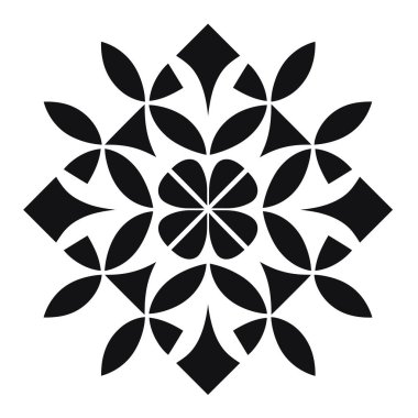 Simetrik, desenli bir tasarım bağlı geometrik şekillerden oluşur. Siyah çiçek, taç yaprağı ve elmas şekilleri ilginç bir görsel etki yaratır..