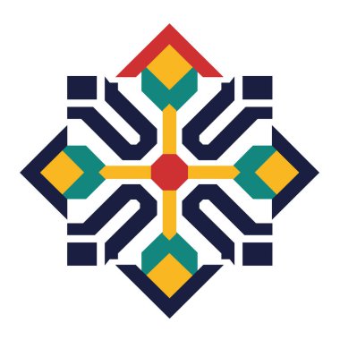 Birbirine kenetlenmiş şekilleri ve geometrik estetiği olan simetrik bir model. Sarı, yeşil, kırmızı ve koyu mavi gibi birden fazla renk içerir.