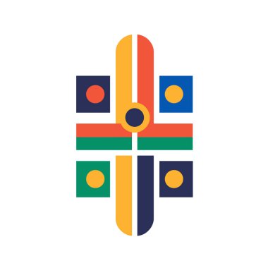 Renkli geometrik şekiller modern, soyut bir çapraz tasarım oluşturur