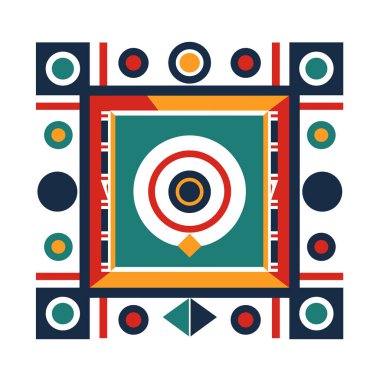 Eş merkezli daireler ve renk blokları olan geometrik kare desen