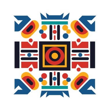 Geometrik kabile deseni kırmızı, sarı, mavi ve siyah