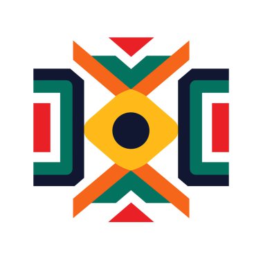 Beyaz üzerinde kabile ya da etnik tasarım unsurları olan renkli geometrik desen