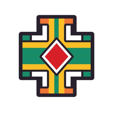 Geometrik şekilli ve kırmızı elmaslı soyut renkli haç