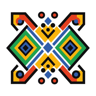 Çarpıcı soyut geometrik tasarım canlı renkler ve şekiller kullanılarak