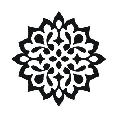 Beyaz arkaplanda siyah soyut simetrik çiçek şekli