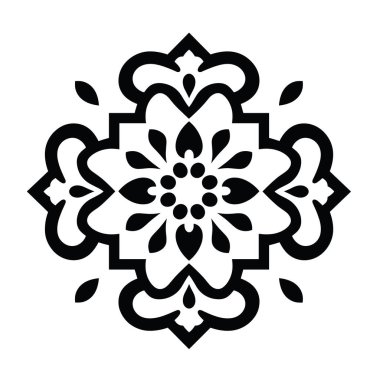 Çiçekli basit siyah beyaz madalyon tasarımı.