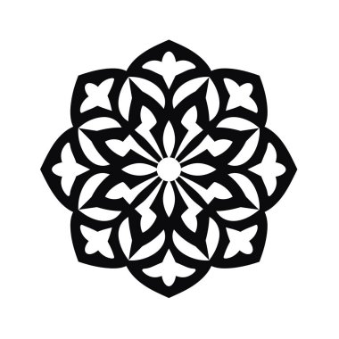 Düz beyaz arkaplanda siyah ve beyaz geometrik çiçek tasarımı