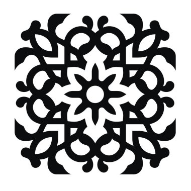 Kare bir arkaplanda karmaşık siyah beyaz çiçek deseni