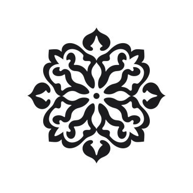 Siyah ve beyaz desenli simetrik şekilli çiçek deseni