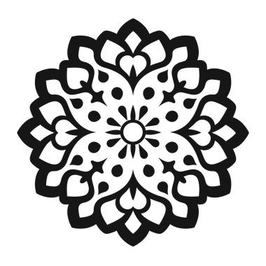 Siyah ve beyaz simetrik mandala desen tasarım elementi