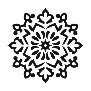 Beyaz arkaplanda siyah beyaz kar tanesi mandala tasarımı