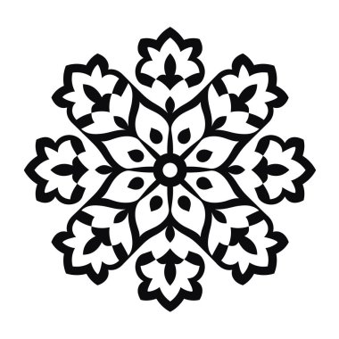 Kar tanesine benzeyen radyal simetride siyah ve beyaz çiçek tasarımı