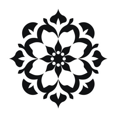 Çiçek şekilli siyah ve beyaz simetrik dekoratif desenler