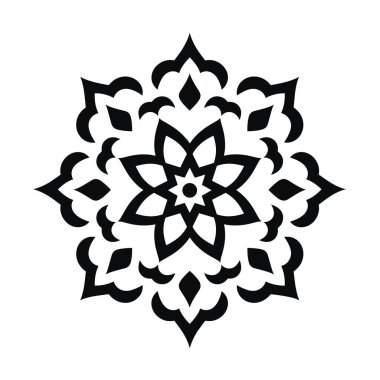 Detailed black and white floral Mandala design on white background