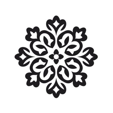 Beyaz arkaplan vektörü grafiğinde siyah simetrik çiçek tasarımı