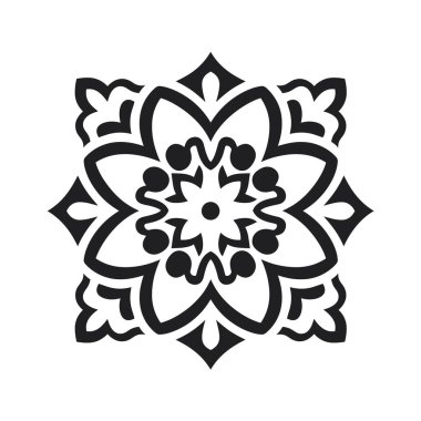 Beyaz yapraklı siyah simetrik çiçek deseni.