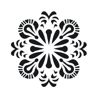 Siyah ve beyaz geometrik tasarım radyal simetrik deseni gösterir