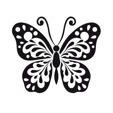 Dekoratif kanatlı, düz arkaplanda siyah beyaz kelebek
