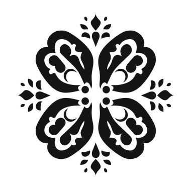 Simetrik şekillendirilmiş taç yaprakları olan siyah ve beyaz çiçek vektörü