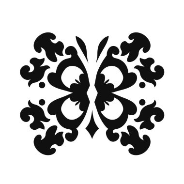 Beyaz arka planda siyah dekoratif tasarım kelebeğe benziyor.