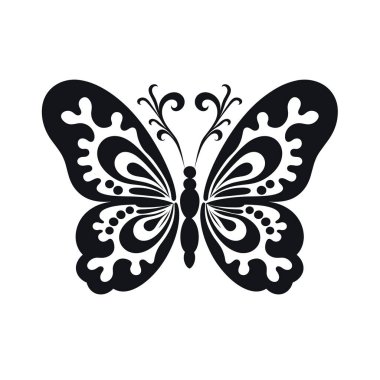 Siyah ve beyaz vektör çiziminde ayrıntılı kelebek tasarımı