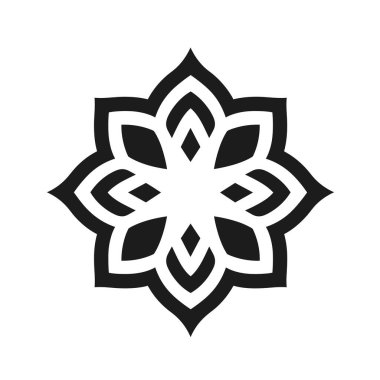 Siyah ve beyaz geometrik çiçek tasarımı sekiz yapraklı