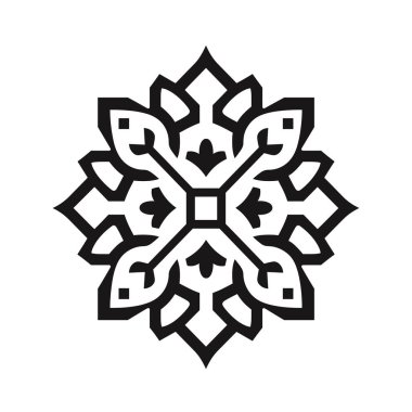 Simetrik çiçek desenli siyah ve beyaz dekoratif amblem