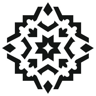 Beyaz arkaplanda yıldız ve elmas şekilli siyah geometrik desen tasarımı