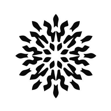 Siyah ve beyaz soyut tasarım dairesel simetrik kar tanesi desenini gösteriyor
