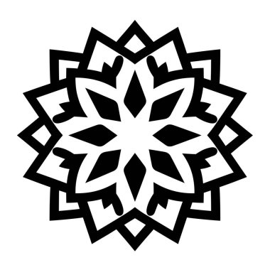 Siyah beyaz simetrik bir çiçeğin geometrik deseni