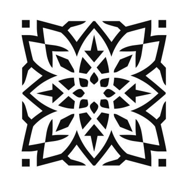 Çiçekli siyah-beyaz geometrik desen tasarımı