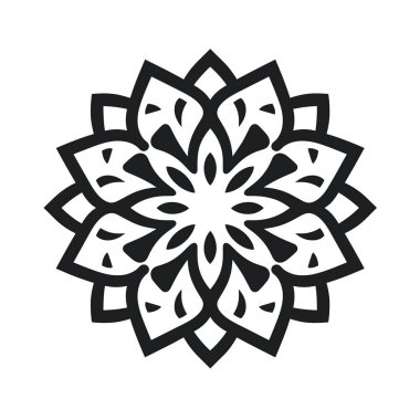 Beyaz arkaplan çiziminde soyut siyah çiçek deseni