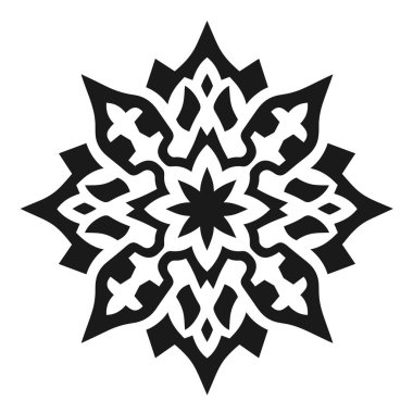 Siyah ve beyaz desenli karmaşık geometrik çiçek tasarımı