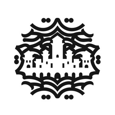 Orta Doğu ufuk çizgisini temsil eden siyah beyaz mimari tasarım