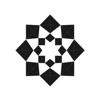 Geometrik sekiz köşeli yıldız tasarımı siyah ve beyaz