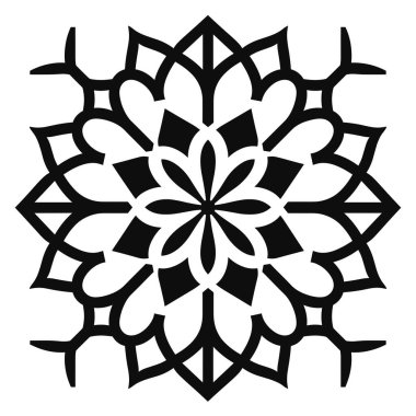 Simetrik desenli siyah beyaz geometrik çiçek tasarımı