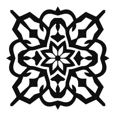 Fayans izi için siyah ve beyaz soyut çiçek deseni tasarımı