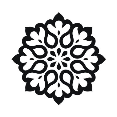 Siyah ve beyaz simetrik desen biçimlendirilmiş bir çiçek tasarımı gösteriyor