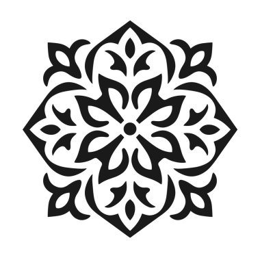 Black floral ornament in decorative symmetrical design on white background