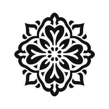 Black and white floral design element with abstract heart shapes