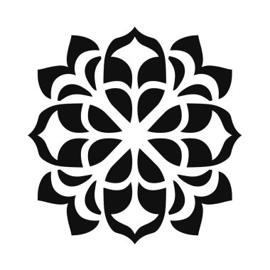 Biçimlendirilmiş siyah-beyaz çiçek deseni simetrik bir desen yaratır.