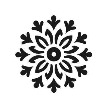 Beyaz arkaplanda ayrıntılı siyah simetrik kar tanesi tasarımı