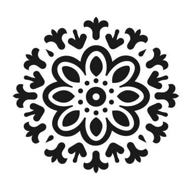 Yaprak ve damlacık şekilli siyah ve beyaz mandala tasarımı