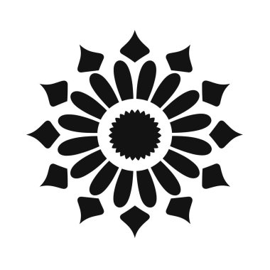 Siyah ve beyaz simetrik çiçek mandala tasarım deseni