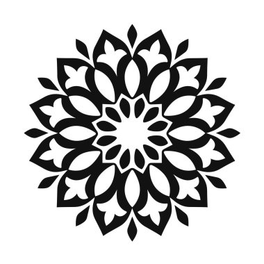 Siyah ve beyaz çiçek deseni dairesel bir mandala tasarımı yaratır.