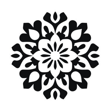 Siyah ve beyaz olarak basit simetrik çiçek tasarımı