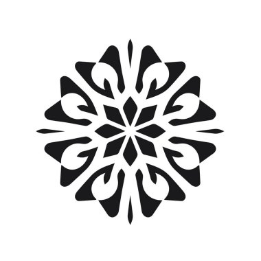 Merkezden yayılan soyut siyah ve beyaz geometrik çiçek tasarımı