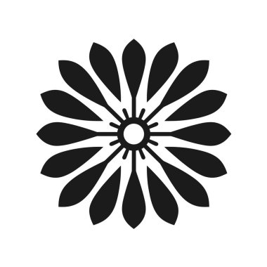 Geometrik taç yaprakları ve merkez çemberli stilize çiçek tasarımı